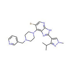 CC(C)c1nn(C)cc1-c1nc2c(N3CCN(Cc4cccnc4)CC3)c(Br)cnc2[nH]1 ZINC000473114965