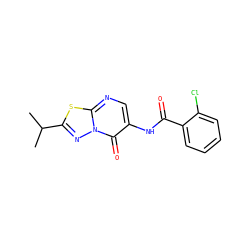 CC(C)c1nn2c(=O)c(NC(=O)c3ccccc3Cl)cnc2s1 ZINC000012383142
