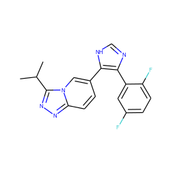 CC(C)c1nnc2ccc(-c3[nH]cnc3-c3cc(F)ccc3F)cn12 ZINC000014961365