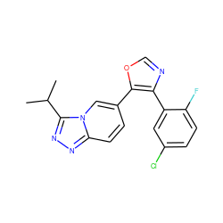 CC(C)c1nnc2ccc(-c3ocnc3-c3cc(Cl)ccc3F)cn12 ZINC000014961198