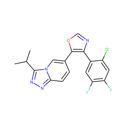 CC(C)c1nnc2ccc(-c3ocnc3-c3cc(F)c(F)cc3Cl)cn12 ZINC000014961225