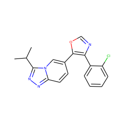 CC(C)c1nnc2ccc(-c3ocnc3-c3ccccc3Cl)cn12 ZINC000014961176