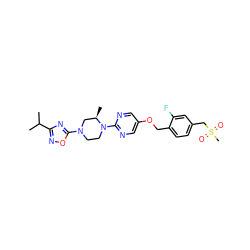 CC(C)c1noc(N2CCN(c3ncc(OCc4ccc(CS(C)(=O)=O)cc4F)cn3)[C@H](C)C2)n1 ZINC000299828770