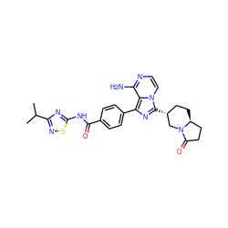 CC(C)c1nsc(NC(=O)c2ccc(-c3nc([C@@H]4CC[C@H]5CCC(=O)N5C4)n4ccnc(N)c34)cc2)n1 ZINC000145396744