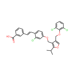 CC(C)c1occ(COc2c(Cl)cccc2Cl)c1COc1ccc(/C=C/c2cccc(C(=O)O)c2)c(Cl)c1 ZINC000299837645