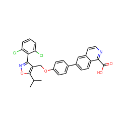 CC(C)c1onc(-c2c(Cl)cccc2Cl)c1COc1ccc(-c2ccc3c(C(=O)O)nccc3c2)cc1 ZINC000066078428