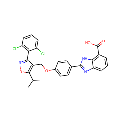 CC(C)c1onc(-c2c(Cl)cccc2Cl)c1COc1ccc(-c2nc3cccc(C(=O)O)c3[nH]2)cc1 ZINC000072125718