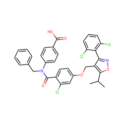 CC(C)c1onc(-c2c(Cl)cccc2Cl)c1COc1ccc(C(=O)N(Cc2ccccc2)c2ccc(C(=O)O)cc2)c(Cl)c1 ZINC000084586797