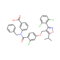 CC(C)c1onc(-c2c(Cl)cccc2Cl)c1COc1ccc(C(=O)N(Cc2ccccc2)c2cccc(C(=O)O)c2)c(Cl)c1 ZINC000028816330