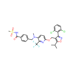 CC(C)c1onc(-c2c(Cl)cccc2Cl)c1COc1ccc(N(C)Cc2ccc(C(=O)NS(C)(=O)=O)cc2)c(C(F)(F)F)n1 ZINC000058582156