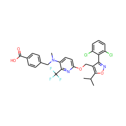 CC(C)c1onc(-c2c(Cl)cccc2Cl)c1COc1ccc(N(C)Cc2ccc(C(=O)O)cc2)c(C(F)(F)F)n1 ZINC000058563901