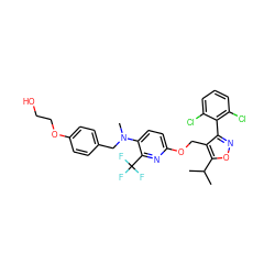 CC(C)c1onc(-c2c(Cl)cccc2Cl)c1COc1ccc(N(C)Cc2ccc(OCCO)cc2)c(C(F)(F)F)n1 ZINC000058564033