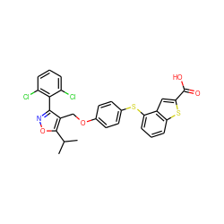 CC(C)c1onc(-c2c(Cl)cccc2Cl)c1COc1ccc(Sc2cccc3sc(C(=O)O)cc23)cc1 ZINC000072125988