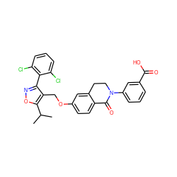 CC(C)c1onc(-c2c(Cl)cccc2Cl)c1COc1ccc2c(c1)CCN(c1cccc(C(=O)O)c1)C2=O ZINC000043120618