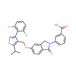 CC(C)c1onc(-c2c(Cl)cccc2Cl)c1COc1ccc2c(c1)CN(c1cccc(C(=O)O)c1)C2=O ZINC000043014987