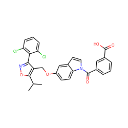 CC(C)c1onc(-c2c(Cl)cccc2Cl)c1COc1ccc2c(ccn2C(=O)c2cccc(C(=O)O)c2)c1 ZINC000043077789