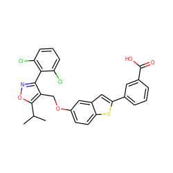 CC(C)c1onc(-c2c(Cl)cccc2Cl)c1COc1ccc2sc(-c3cccc(C(=O)O)c3)cc2c1 ZINC000043061882