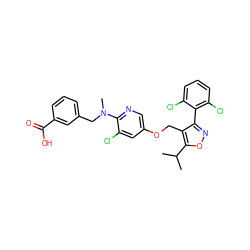 CC(C)c1onc(-c2c(Cl)cccc2Cl)c1COc1cnc(N(C)Cc2cccc(C(=O)O)c2)c(Cl)c1 ZINC000058540857