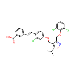 CC(C)c1onc(COc2c(Cl)cccc2Cl)c1COc1ccc(/C=C/c2cccc(C(=O)O)c2)c(Cl)c1 ZINC000044388341