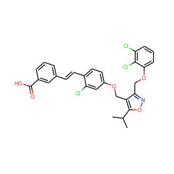 CC(C)c1onc(COc2cccc(Cl)c2Cl)c1COc1ccc(/C=C/c2cccc(C(=O)O)c2)c(Cl)c1 ZINC000049881482