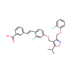 CC(C)c1onc(COc2ccccc2Cl)c1COc1ccc(/C=C/c2cccc(C(=O)O)c2)c(Cl)c1 ZINC000044405940