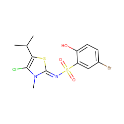 CC(C)c1s/c(=N\S(=O)(=O)c2cc(Br)ccc2O)n(C)c1Cl ZINC000014165357