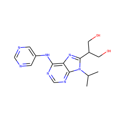CC(C)n1c(C(CO)CO)nc2c(Nc3cncnc3)ncnc21 ZINC000095597528