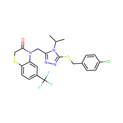 CC(C)n1c(CN2C(=O)CSc3ccc(C(F)(F)F)cc32)nnc1SCc1ccc(Cl)cc1 ZINC000071296923