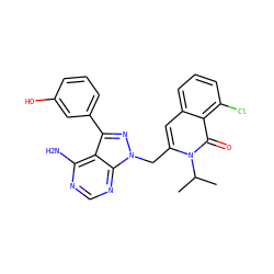 CC(C)n1c(Cn2nc(-c3cccc(O)c3)c3c(N)ncnc32)cc2cccc(Cl)c2c1=O ZINC000088345828