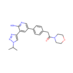 CC(C)n1cc(-c2cc(-c3ccc(CC(=O)N4CCOCC4)cc3)cnc2N)nn1 ZINC000217083897