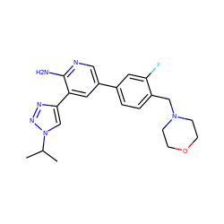 CC(C)n1cc(-c2cc(-c3ccc(CN4CCOCC4)c(F)c3)cnc2N)nn1 ZINC000142740819