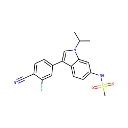 CC(C)n1cc(-c2ccc(C#N)c(F)c2)c2ccc(NS(C)(=O)=O)cc21 ZINC000066065899