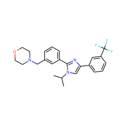 CC(C)n1cc(-c2cccc(C(F)(F)F)c2)nc1-c1cccc(CN2CCOCC2)c1 ZINC000066259741