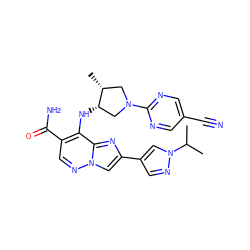 CC(C)n1cc(-c2cn3ncc(C(N)=O)c(N[C@H]4CN(c5ncc(C#N)cn5)C[C@H]4C)c3n2)cn1 ZINC001772580073