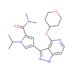 CC(C)n1cc(-c2n[nH]c3ccnc(OC4CCOCC4)c23)cc1C(=O)N(C)C ZINC000114771961