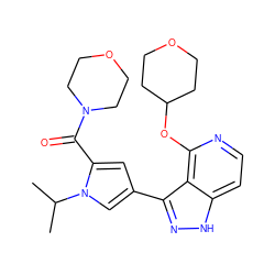 CC(C)n1cc(-c2n[nH]c3ccnc(OC4CCOCC4)c23)cc1C(=O)N1CCOCC1 ZINC000114771976