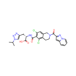 CC(C)n1cc(C[C@H](NC(=O)c2c(Cl)cc3c(c2Cl)CCN(C(=O)c2cc4ccccn4n2)C3)C(=O)O)nn1 ZINC000066112049