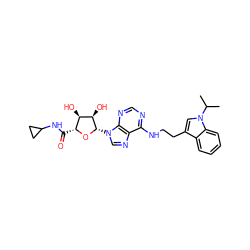 CC(C)n1cc(CCNc2ncnc3c2ncn3[C@@H]2O[C@H](C(=O)NC3CC3)[C@@H](O)[C@H]2O)c2ccccc21 ZINC000012405742