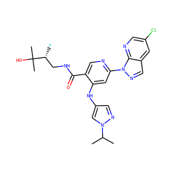 CC(C)n1cc(Nc2cc(-n3ncc4cc(Cl)cnc43)ncc2C(=O)NC[C@@H](F)C(C)(C)O)cn1 ZINC001772647422