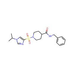 CC(C)n1cnc(S(=O)(=O)N2CCC(C(=O)NCc3ccccc3)CC2)c1 ZINC000064957726