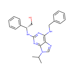 CC(C)n1cnc2c(NCc3ccccc3)nc(N[C@@H](CO)c3ccccc3)nc21 ZINC000013834593