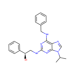 CC(C)n1cnc2c(NCc3ccccc3)nc(NC[C@@H](O)c3ccccc3)nc21 ZINC000013834590