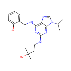 CC(C)n1cnc2c(NCc3ccccc3O)nc(NCCC(C)(C)O)nc21 ZINC000095602155