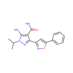 CC(C)n1nc(-c2cc(-c3ccccc3)on2)c(C(N)=O)c1N ZINC001772617527