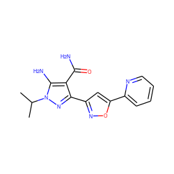 CC(C)n1nc(-c2cc(-c3ccccn3)on2)c(C(N)=O)c1N ZINC001772582374