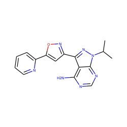 CC(C)n1nc(-c2cc(-c3ccccn3)on2)c2c(N)ncnc21 ZINC000653762968