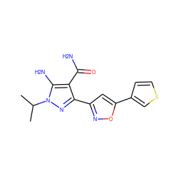 CC(C)n1nc(-c2cc(-c3ccsc3)on2)c(C(N)=O)c1N ZINC001772610547