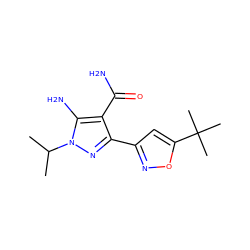 CC(C)n1nc(-c2cc(C(C)(C)C)on2)c(C(N)=O)c1N ZINC001772627019