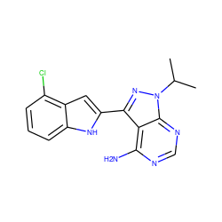 CC(C)n1nc(-c2cc3c(Cl)cccc3[nH]2)c2c(N)ncnc21 ZINC000084669856