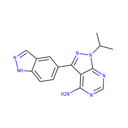 CC(C)n1nc(-c2ccc3[nH]ncc3c2)c2c(N)ncnc21 ZINC000064527810